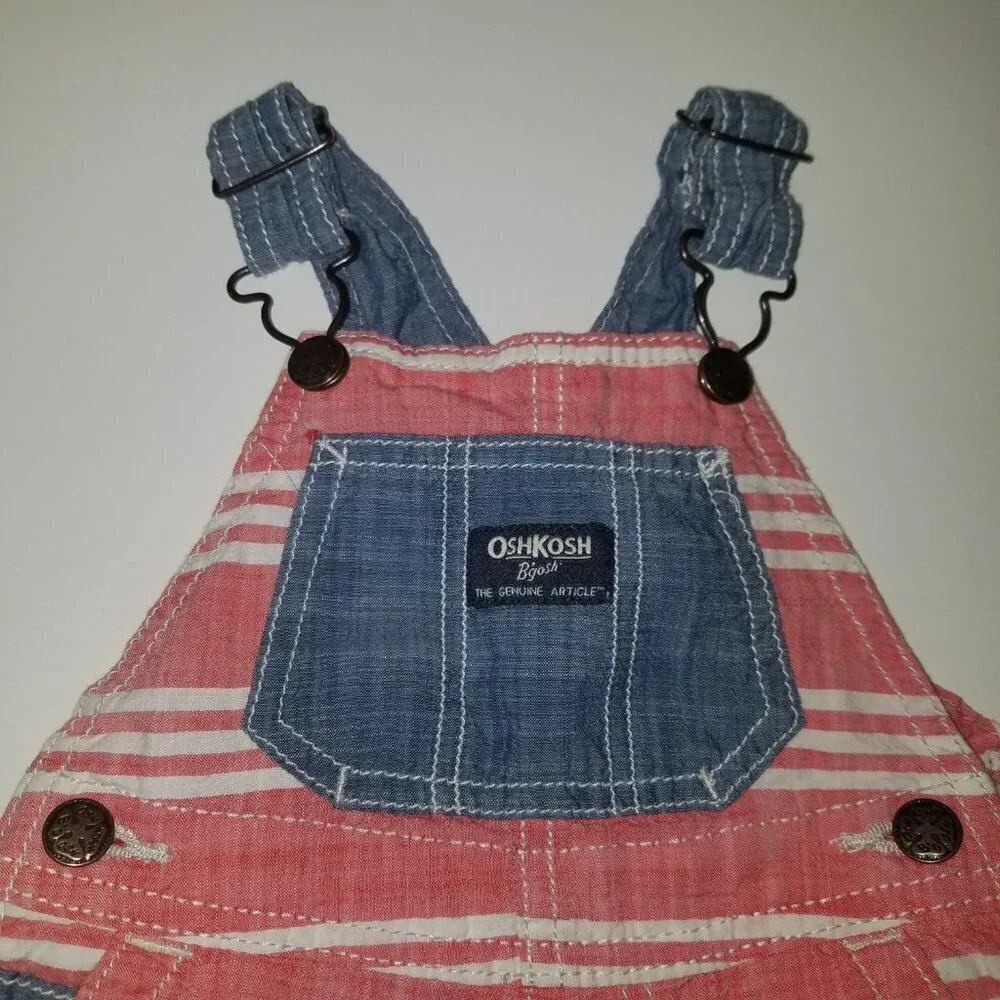 OshKosh B'Gosh Baby Shortalls 6 Months Boy Girl Red White Blue Shorts Overalls